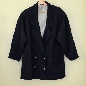 Byblos Vtg Blazer Jacket Womens US 8 Black Wool LS Lined Pockets Retro Chic FLAW